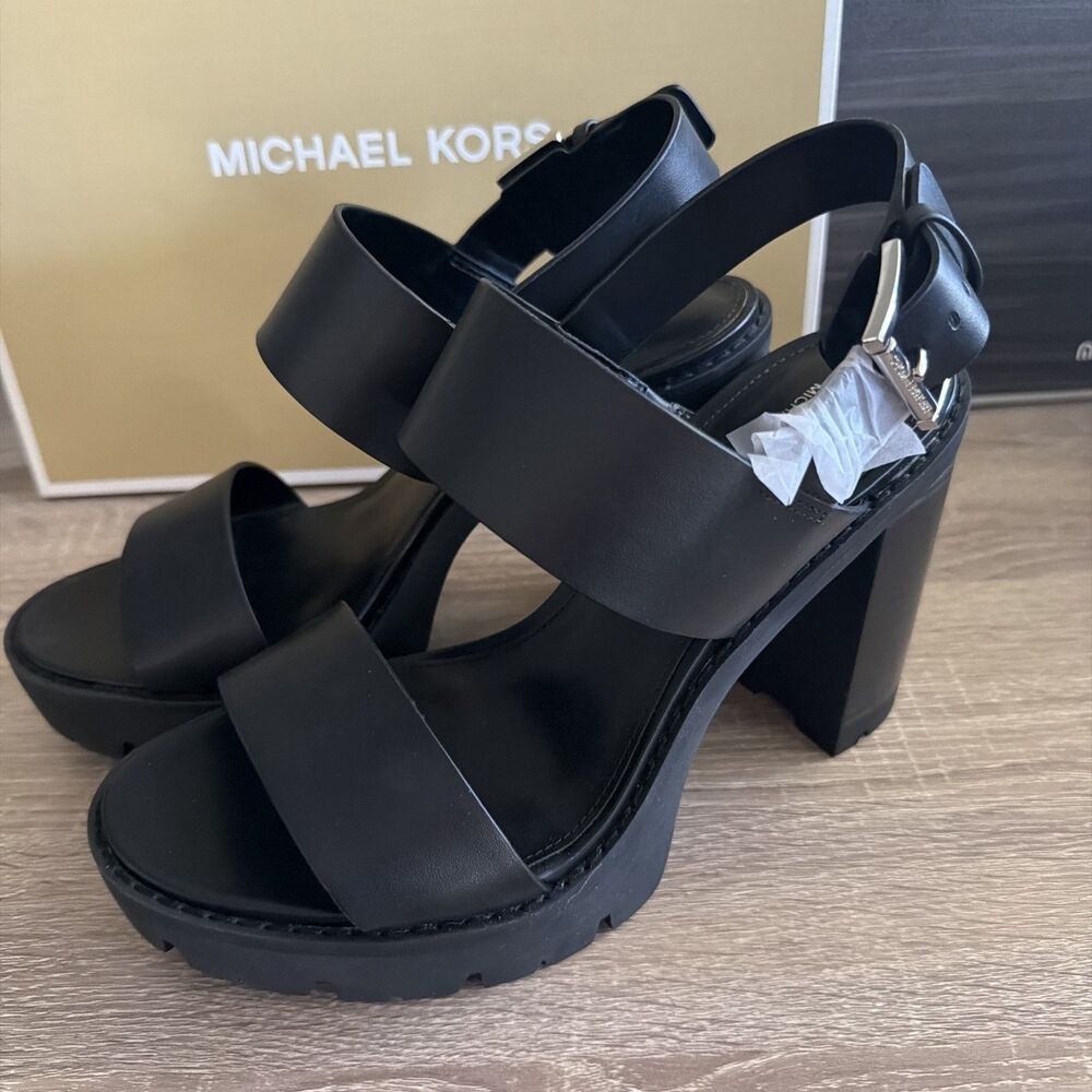 Michael Kors - Holland Black / Silver Platform Sandal New With Box Size 7.5 - Picture 5 of 13